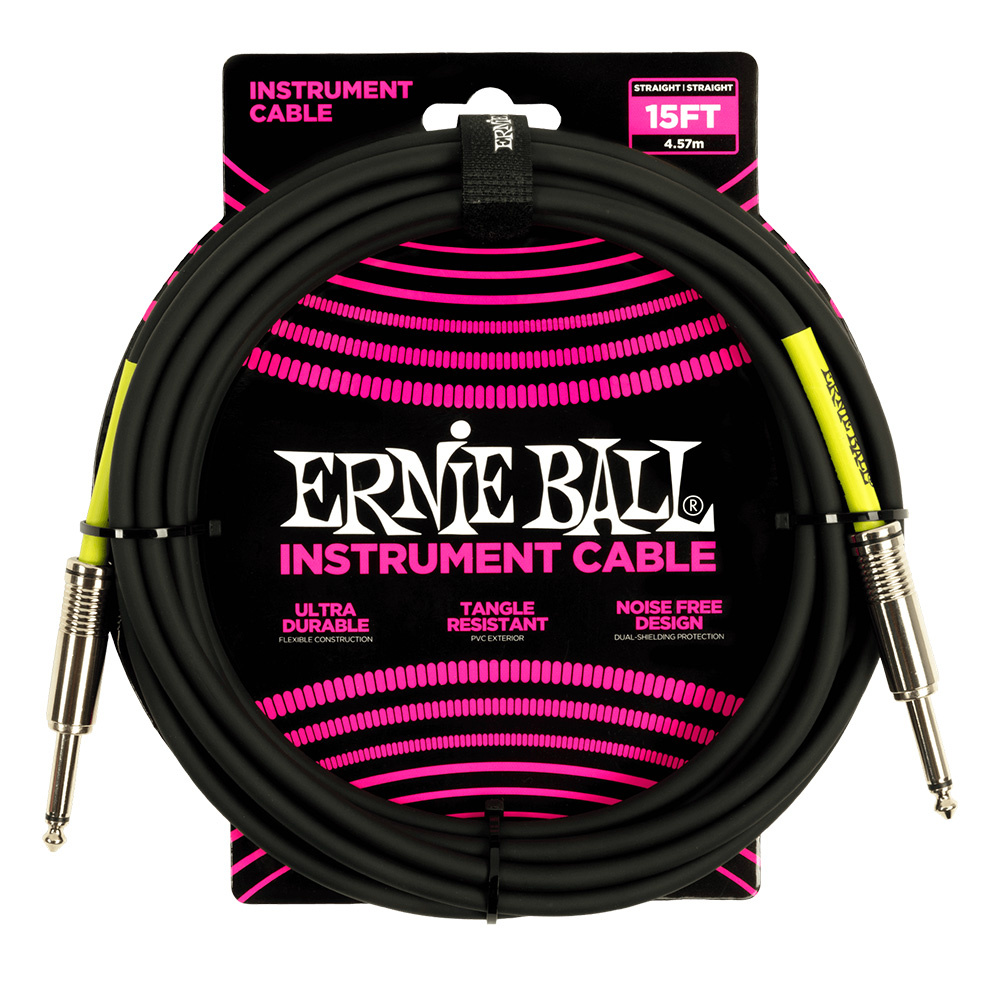 ERNIE BALL 15ft PVC Düz/Düz Uçlu 4.5m Siyah Enstrüman Kablosu